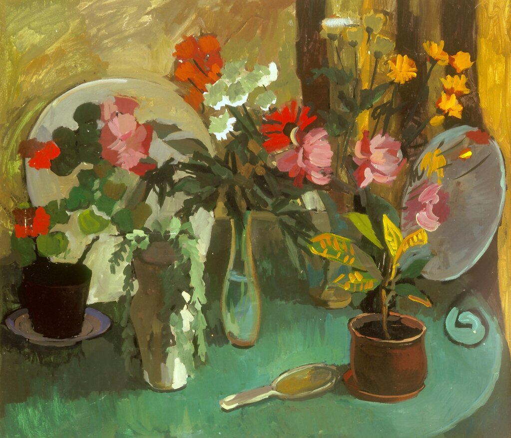 Натюрморт с зеркалом и зелёной скатертью / Still life with a mirror and a green tablecloth